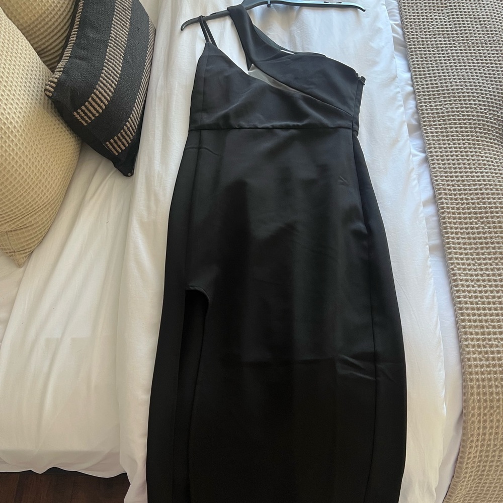 One Shoulder Black High Slit Dress